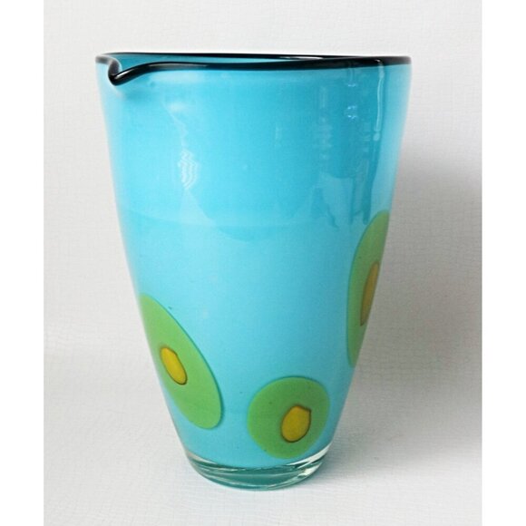 Art Glass Turquoise Blue Water Pitcher Jug Italian Hand Blow Glass Art Cocktail - Picture 2 of 7